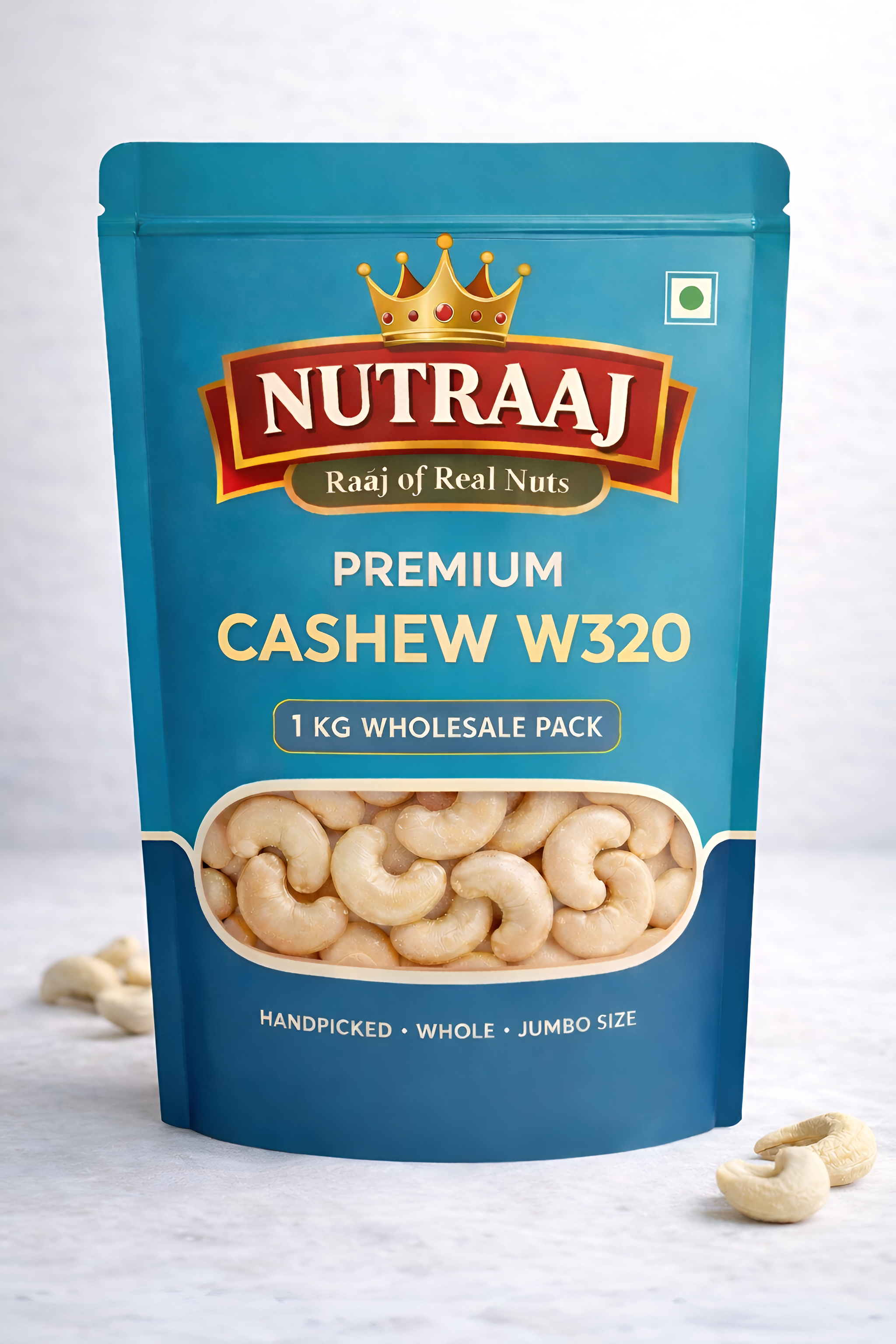 NUTRAAJ Premium Cashews – 1 KG | Bold W320 Kaju at Wholesale Price