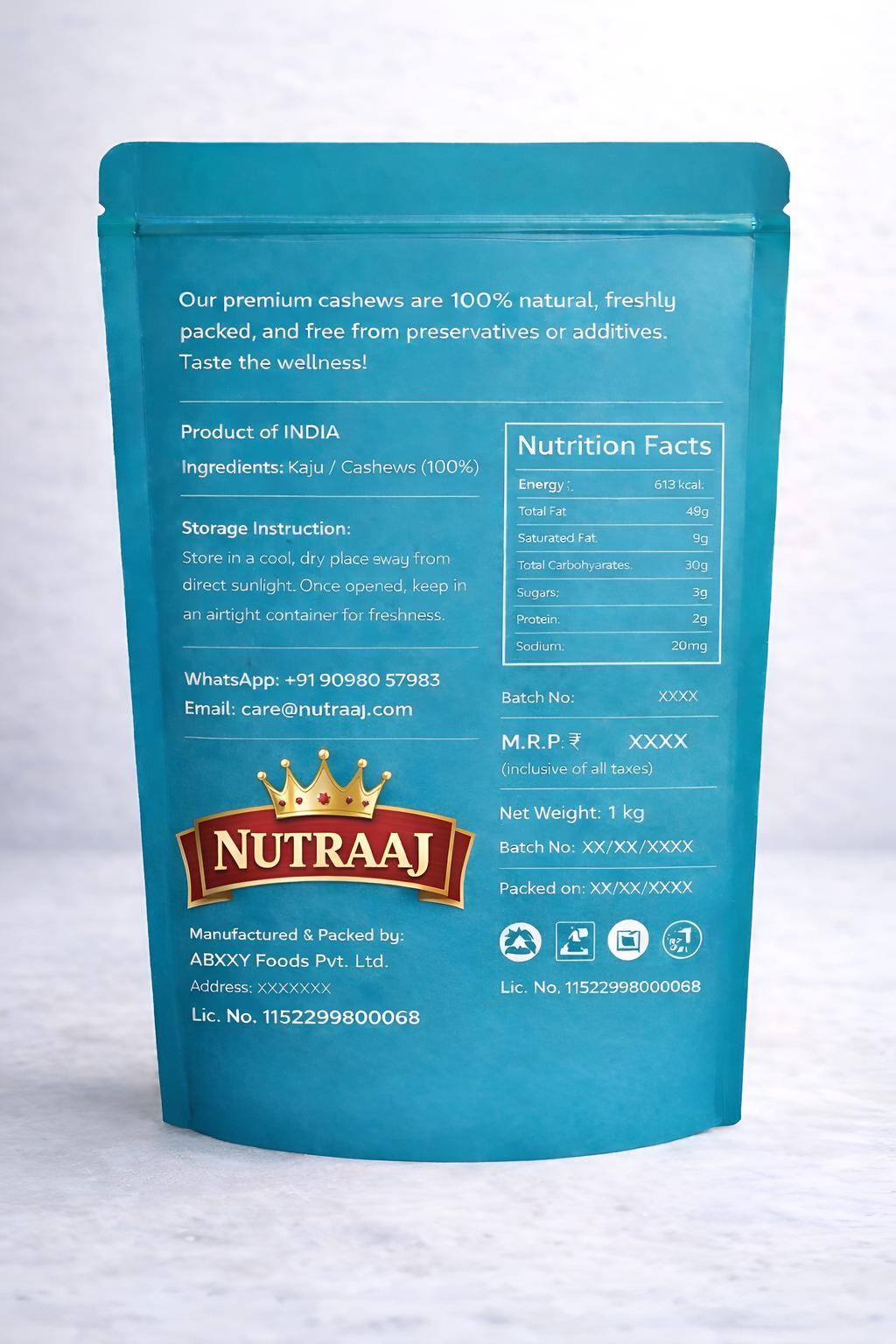 NUTRAAJ Premium Cashews – 1 KG | Bold W320 Kaju at Wholesale Price