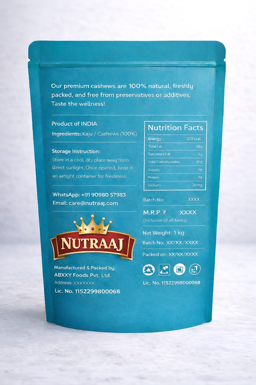 NUTRAAJ Premium Cashews – 1 KG | Bold W320 Kaju at Wholesale Price