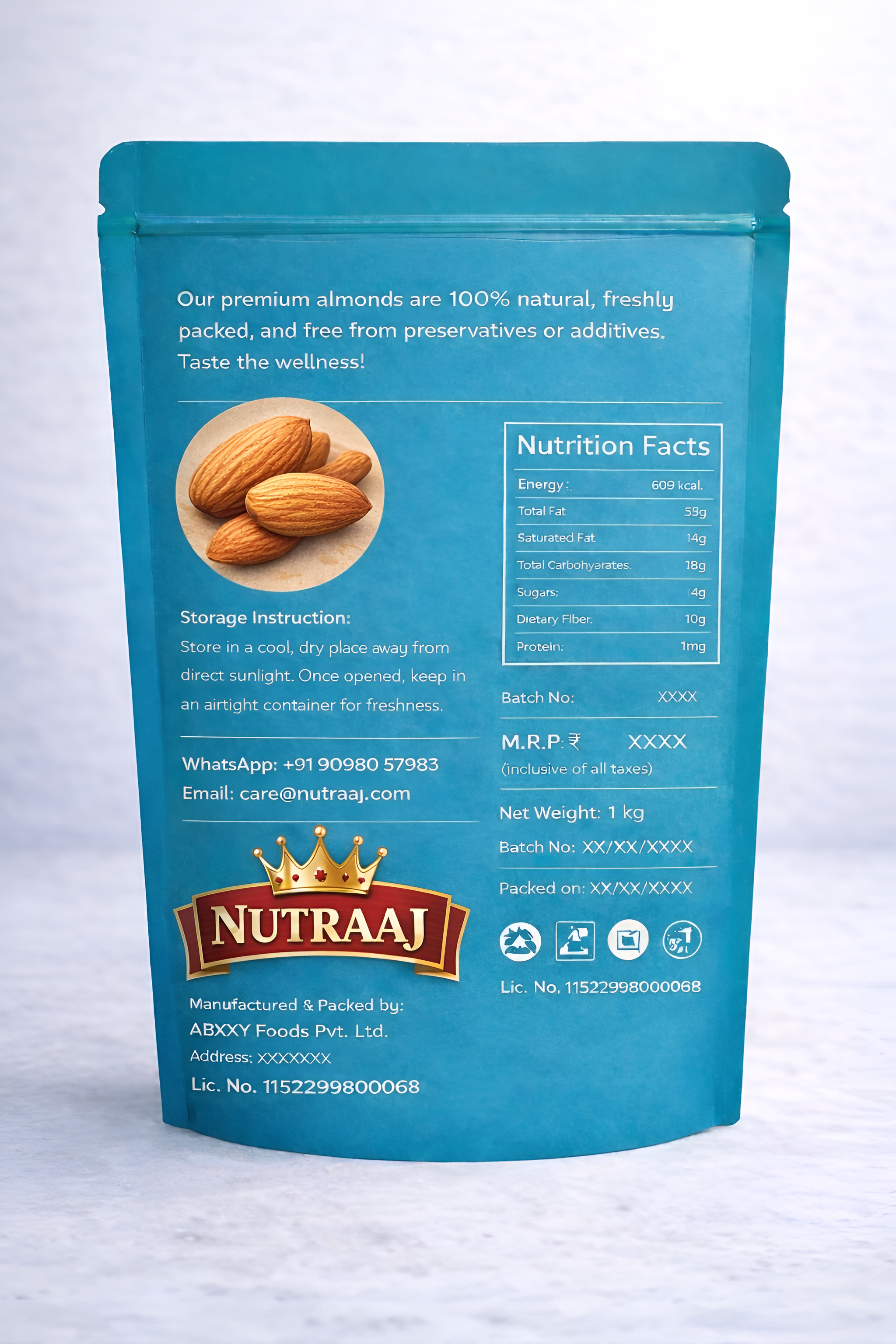 NUTRAAJ Premium Almonds – 1 KG | California Badam at Wholesale Price