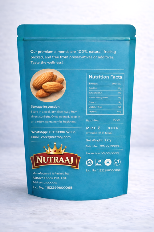 NUTRAAJ Premium Almonds – 1 KG | California Badam at Wholesale Price