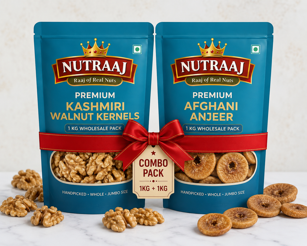 Nutraaj Premium Dry Fruits Combo Pack - Kashmiri Walnut Kernels 1KG + Afghani Anjeer 1KG | Total 2KG Wholesale Pack