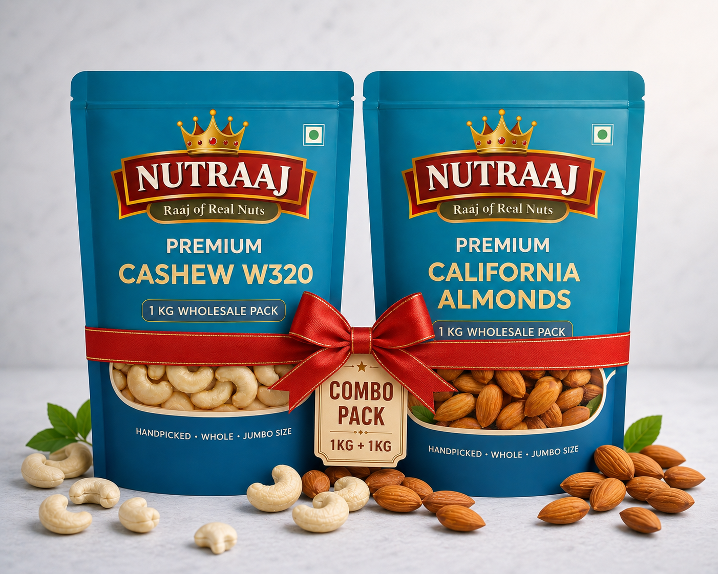 Nutraaj Premium Dry Fruits Combo Pack - Cashew W320 1KG + California Almonds 1KG Total 2KG Wholesale Pack