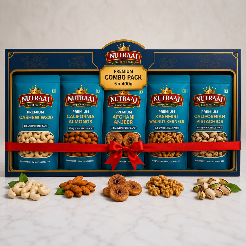 Nutraaj Premium Dry Fruits Combo Pack (5 x 400g) – Cashews, Almonds, Afghani Anjeer, Walnut Kernels & Pistachios | 2KG Family Pack