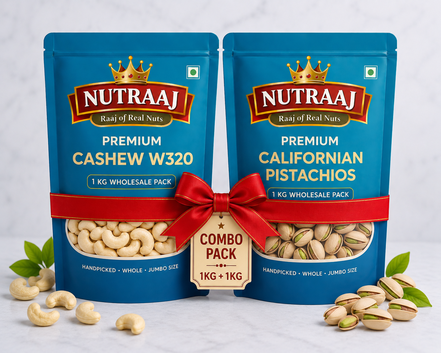 Enjoy the perfect combination of premium Cashew W320 and crunchy California Pistachios in one value-packed combo.