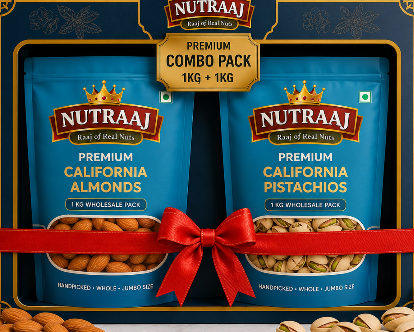 Nutraaj Premium Dry Fruits Combo Pack - California Almonds 1KG + California Pistachios 1KG | Total 2KG Wholesale Pack