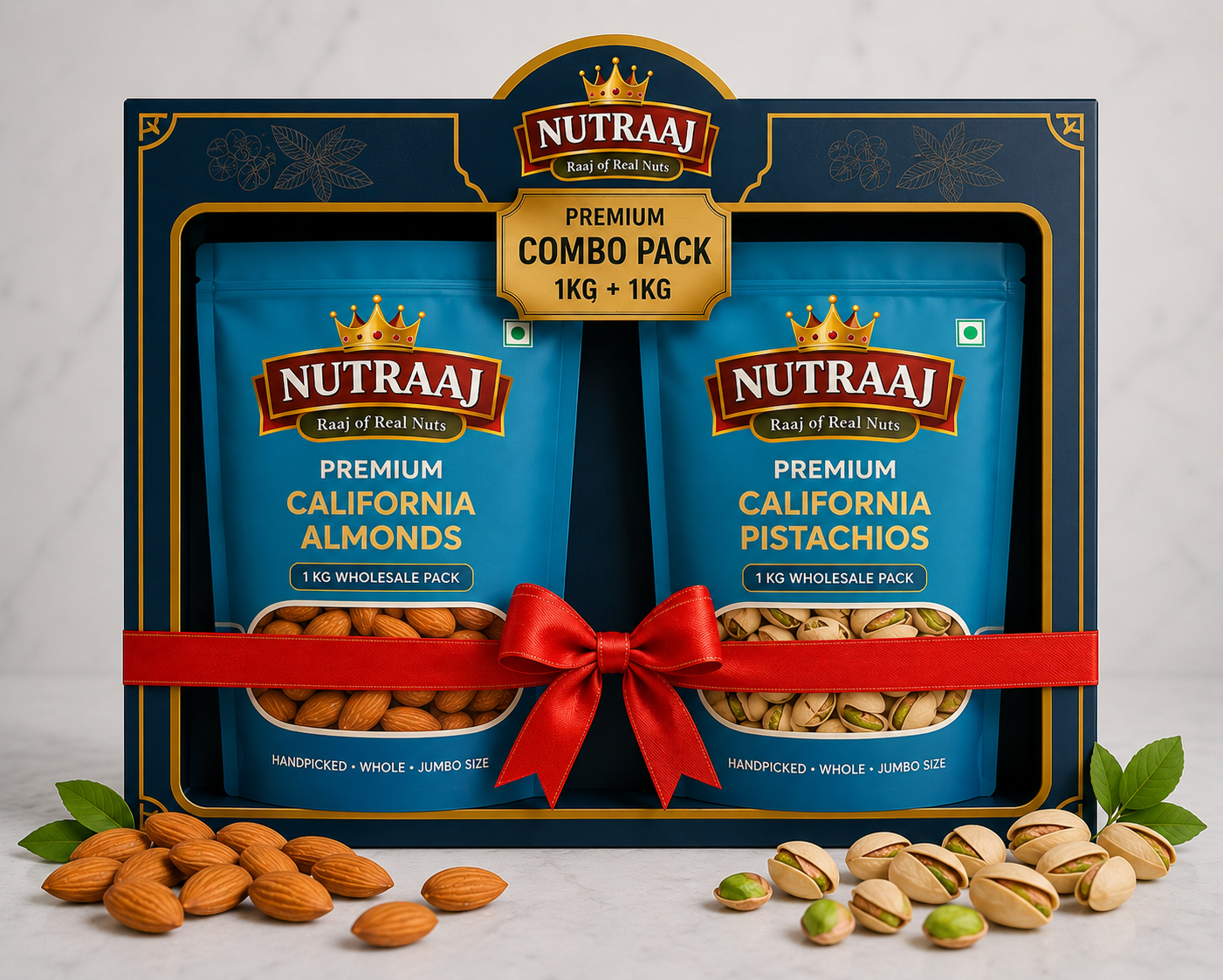 Nutraaj Premium Dry Fruits Combo Pack - California Almonds 1KG + California Pistachios 1KG | Total 2KG Wholesale Pack